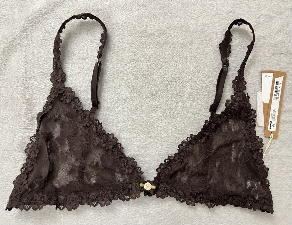 SKIMS XL Stretch Lace Triangle Bralette Espresso Brown w Rosette Delicate NEW